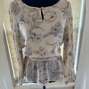 Black Rainn Cream & Black Floral Peplum Blouse